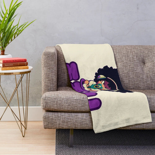 Afro girl plush blanket featuring a woman listening to music with headphones
