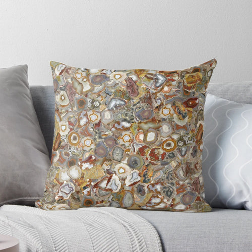 Handcrafted agate and quartz gemstone throw pillow for boho home decor