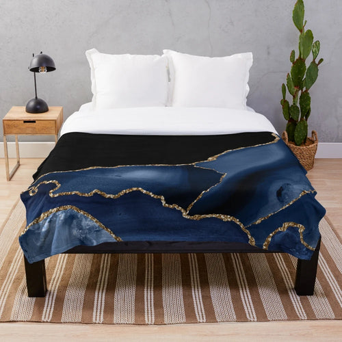 Navy and gold agate texture plush blanket