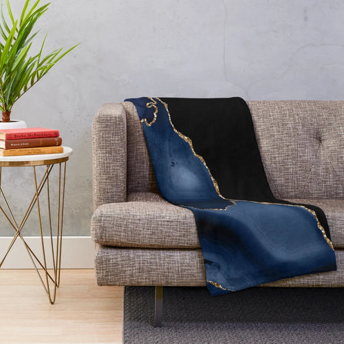 Navy and gold agate texture plush blanket
