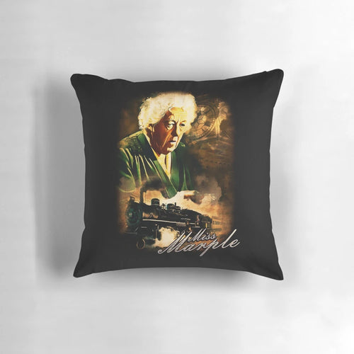 Decorative pillow featuring a classic Agatha Christie Miss Marple design