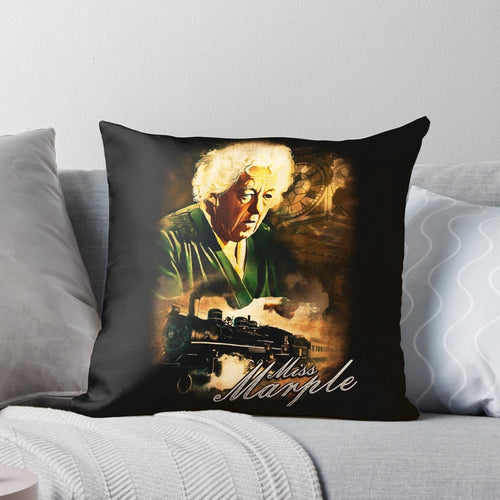 Decorative pillow featuring a classic Agatha Christie Miss Marple design