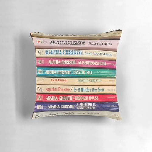 Cozy Agatha Christie inspired throw pillow for mystery book lovers