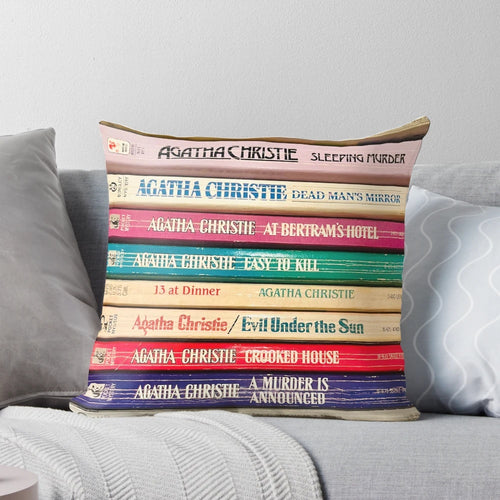Cozy Agatha Christie inspired throw pillow for mystery book lovers