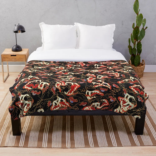 Ahamkara plush blanket with tibetan canine, wolves, snarls, and maws design