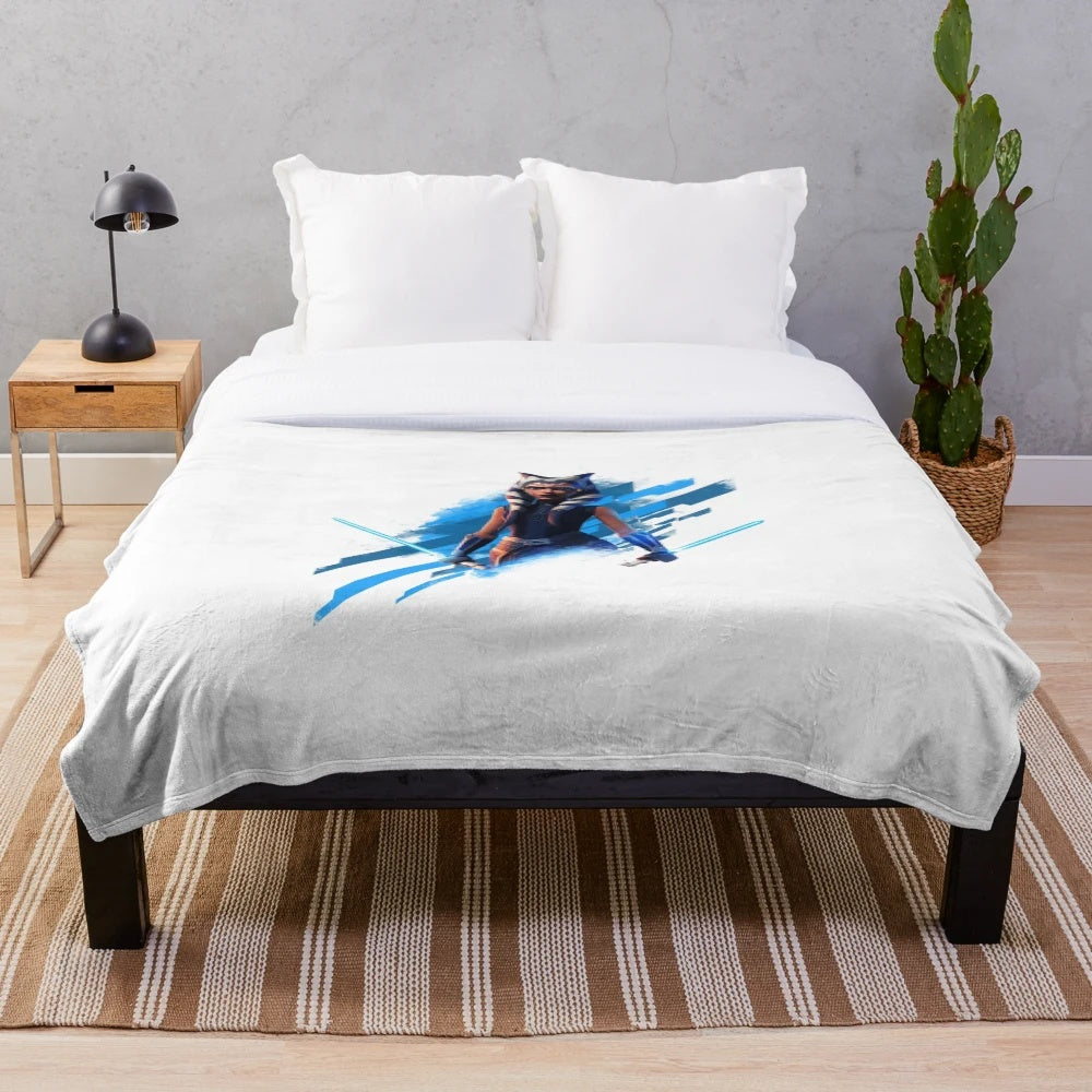 Ahsoka Tano inspired plush blanket featuring the Jedi Knight from the Star Wars universe