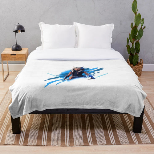 Ahsoka Tano inspired plush blanket featuring the Jedi Knight from the Star Wars universe