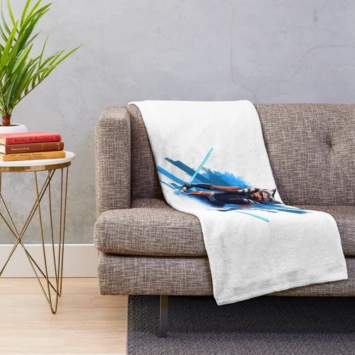 Ahsoka Tano inspired plush blanket featuring the Jedi Knight from the Star Wars universe