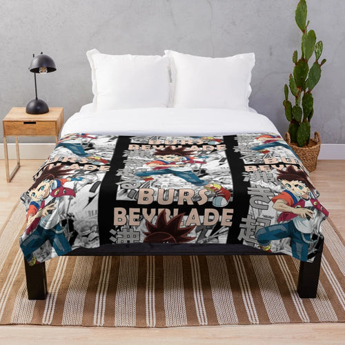 Aiger Akabane inspired Beyblade Burst plush blanket with vintage character design