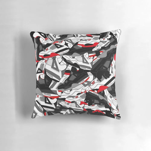 A vibrant, abstract art pillow design inspired by the iconic Air Jordan sneaker silhouette.
