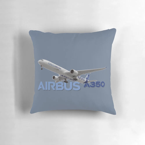 Soft and comfortable pillow featuring an illustration of the Airbus A350-1000 commercial jet aircraft in flight.