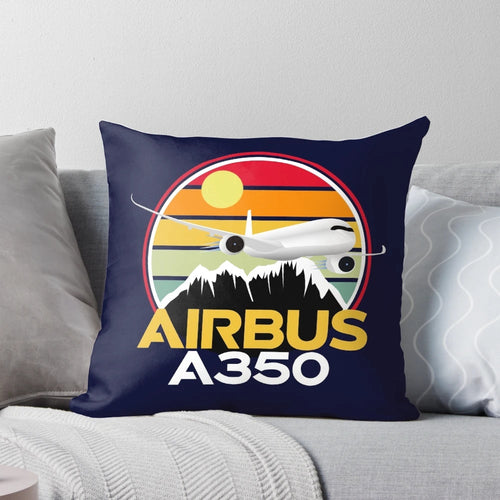 Airbus A350 plane against a colorful sunset, an aviation-themed decorative pillow gift