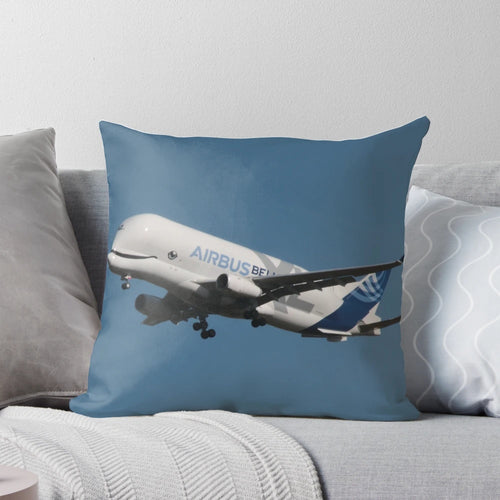 Soft and cozy pillow shaped like the distinctive Airbus Beluga XL aircraft