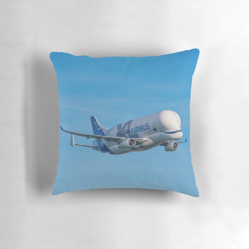 Airbus Beluga XL inspired decorative pillow in blue and white color scheme