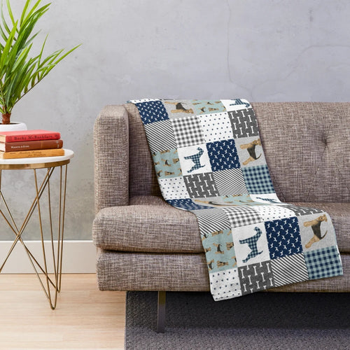 Airedale patchwork design plush blanket with cute dog motif