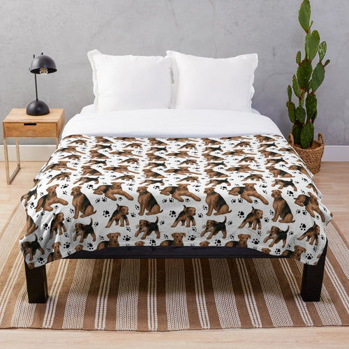 Airedale pattern plush blanket with dog breed design