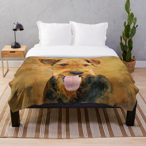 Airedale Terrier Plush Blanket with Watercolor Dog Art