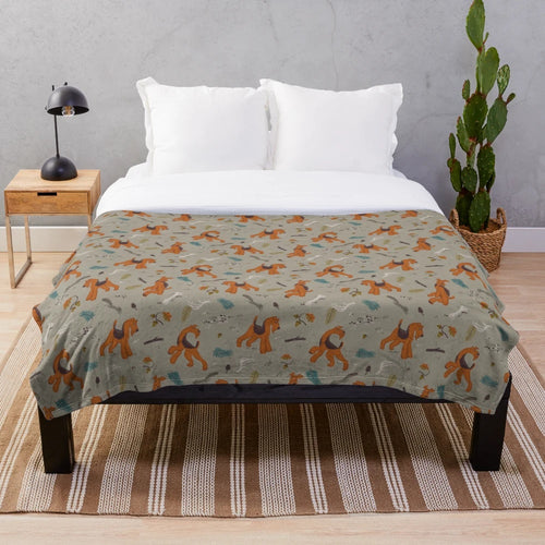 Airedale Terrier Plush Blanket with Woodland Motif