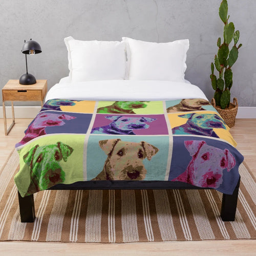 Airedale Terrier Pop Art Grid Plush Blanket