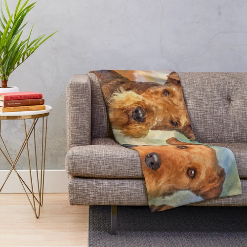 Airedale terrier dog portrait mixed media art plush blanket