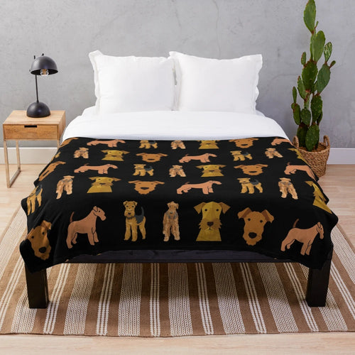 Airedale Terrier Plush Blanket featuring a watercolor-style dog art design