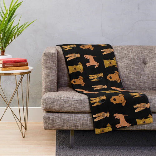 Airedale Terrier Plush Blanket featuring a watercolor-style dog art design