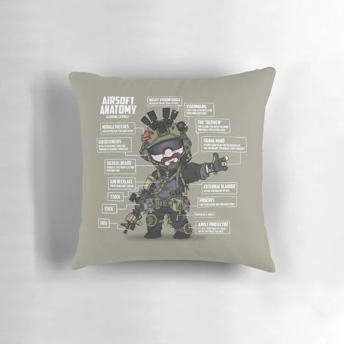 Airsoft Anatomy Pillow featuring military-inspired design and graphics