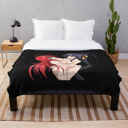 Anime-inspired plush blanket featuring characters Akeno Himejima and Rias Gremory from High School DxD