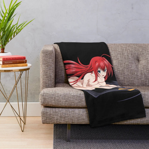 Anime-inspired plush blanket featuring characters Akeno Himejima and Rias Gremory from High School DxD