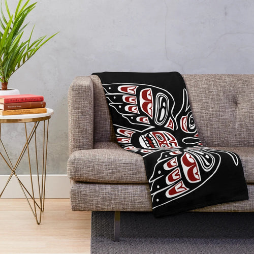 Alaskan-Inspired Double Eagle Plush Blanket with Native American Inspired Design
