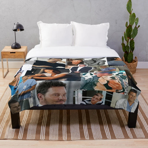 Alex Karev from Grey's Anatomy inspired black and white collage design plush blanket