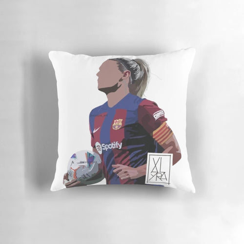 Alexia Putellas, a star player for Barcelona FC women's team, featured on a soft, comfortable pillow.