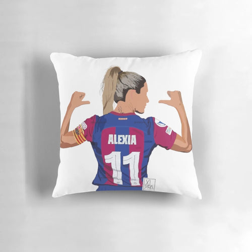 Alexia Putellas, the star player of Barcelona Women's Football team, featured on a high-quality pillow.