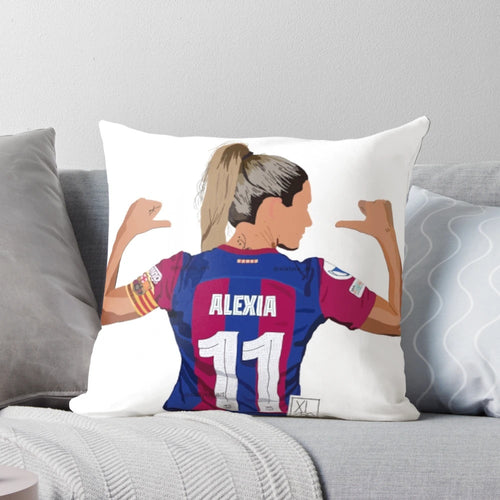 Alexia Putellas, the star player of Barcelona Women's Football team, featured on a high-quality pillow.