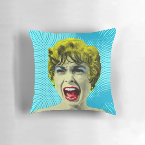 Psycho (1960) inspired throw pillow featuring iconic red lips and scream