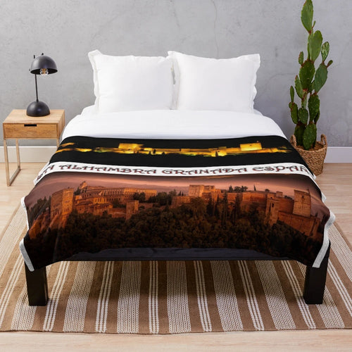 Alhambra Granada Spain inspired plush blanket with floral, cultural, and historical elements