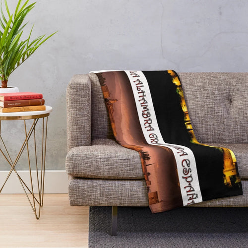 Alhambra Granada Spain inspired plush blanket with floral, cultural, and historical elements