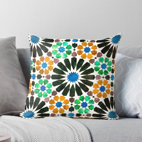 Alhambra inspired geometric pillow with mosaic pattern design