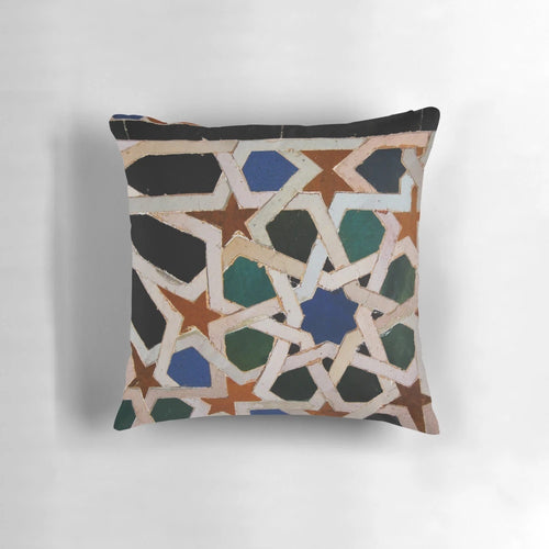 Alhambra Tiles Decorative Throw Pillow with Moorish Arabic Inspired Design