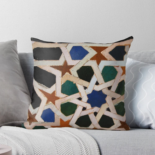 Alhambra Tiles Decorative Throw Pillow with Moorish Arabic Inspired Design