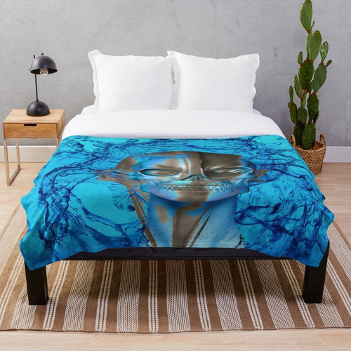 Alien robot plush blanket with summer patterns and space design