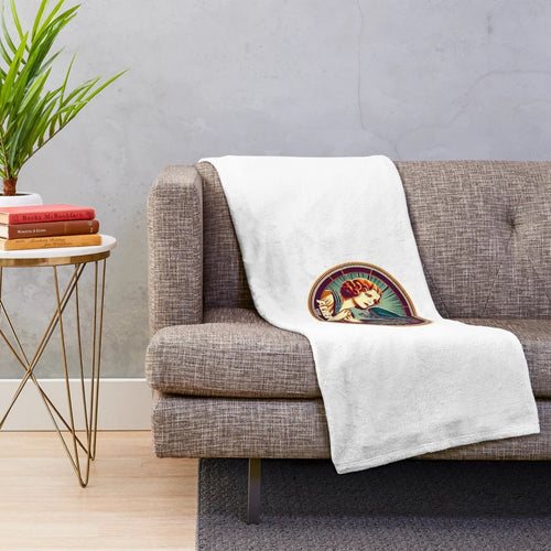 Alien-inspired retro plush blanket with cosmic sci-fi design