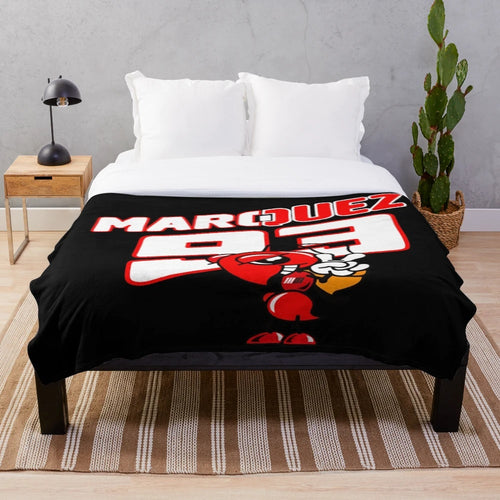 Alien-themed plush blanket with racing design