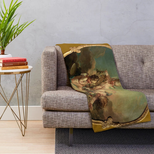 Plush blanket featuring the "Allegory of Autumn" painting by French artist Francois Boucher