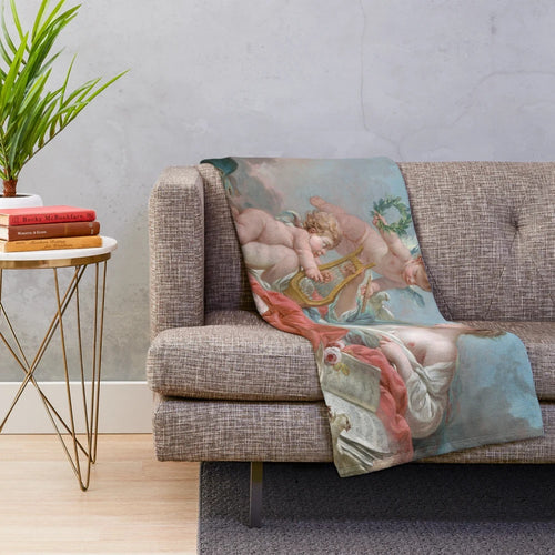Allegory of Music plush blanket featuring classical artwork by François Boucher