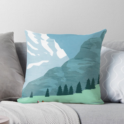 Allgäu Alps travel poster pillow featuring a scenic landscape of the Allgäu mountains and forests.