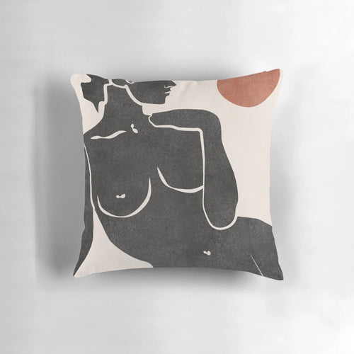 Elegant black and white erotic art pillow featuring a sensual pinup-style image