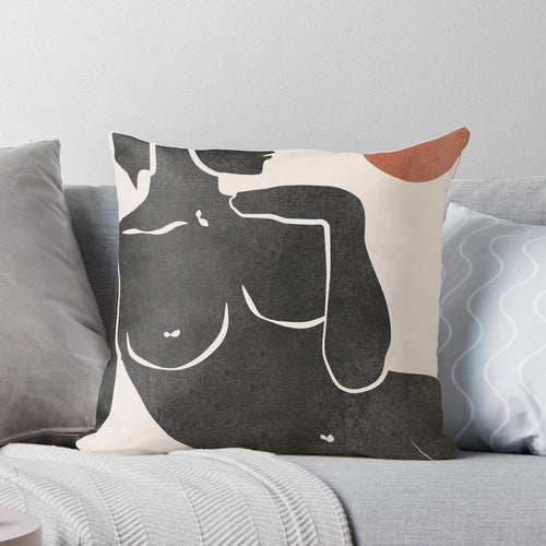 Elegant black and white erotic art pillow featuring a sensual pinup-style image