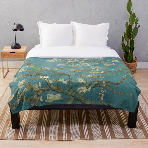 Almond Blossom Plush Blanket Inspired by Iconic Landscape Painting of Vincent Van Gogh