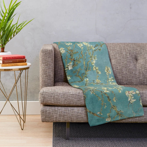 Almond Blossom Plush Blanket Inspired by Iconic Landscape Painting of Vincent Van Gogh